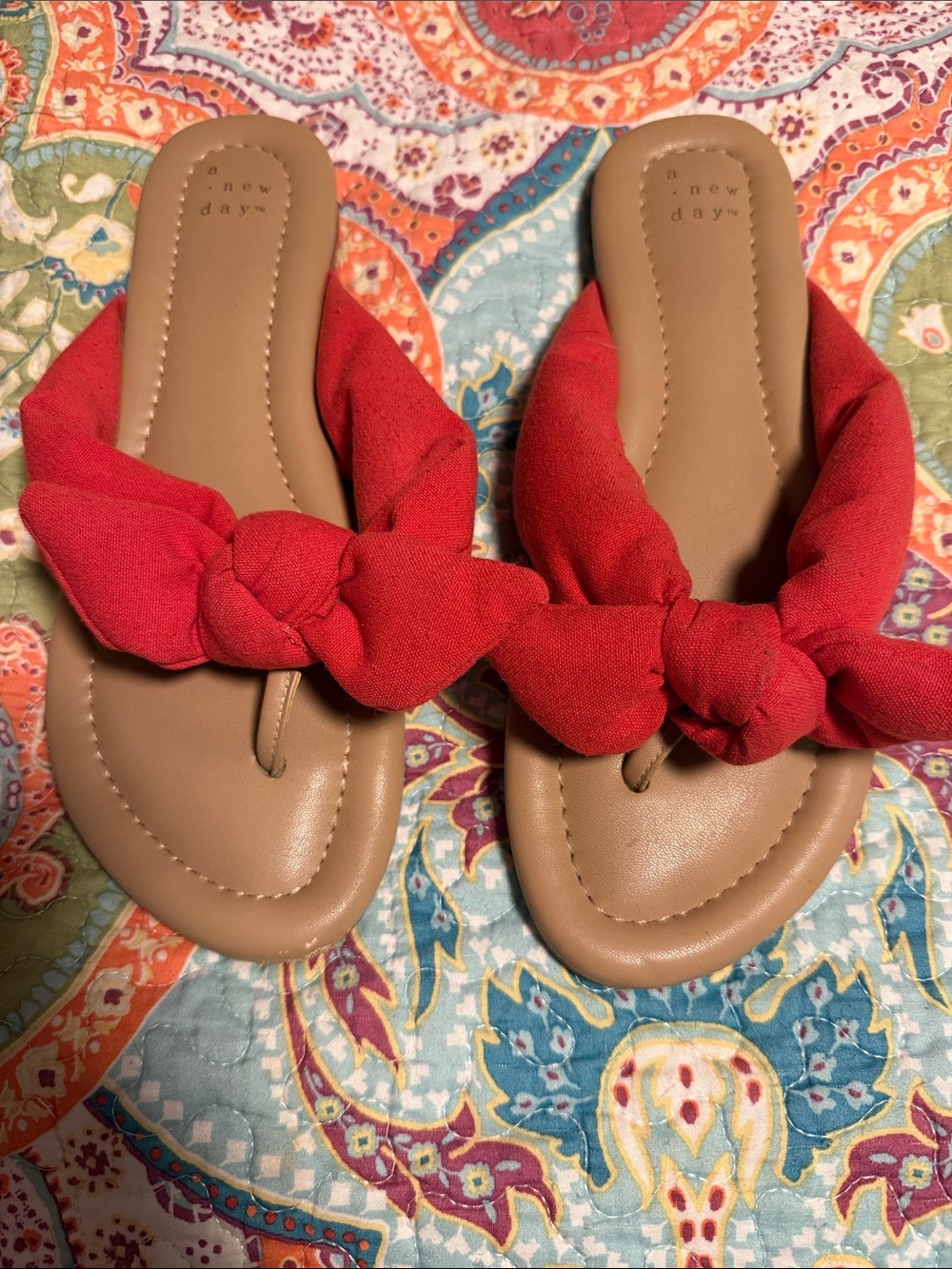 a new day Red Knotted Toe-Post Sandal with Tan Footbed